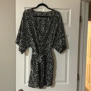 Black and White Printed Satin Romper